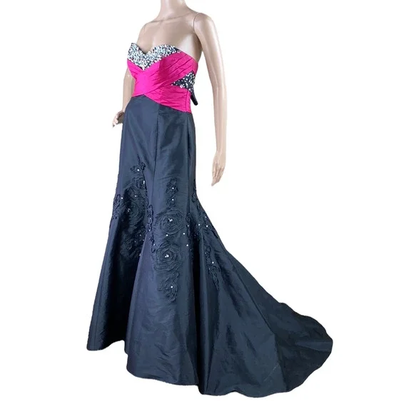 Mori Lee Pink and Black Maxi Dress - Picture 7 of 11